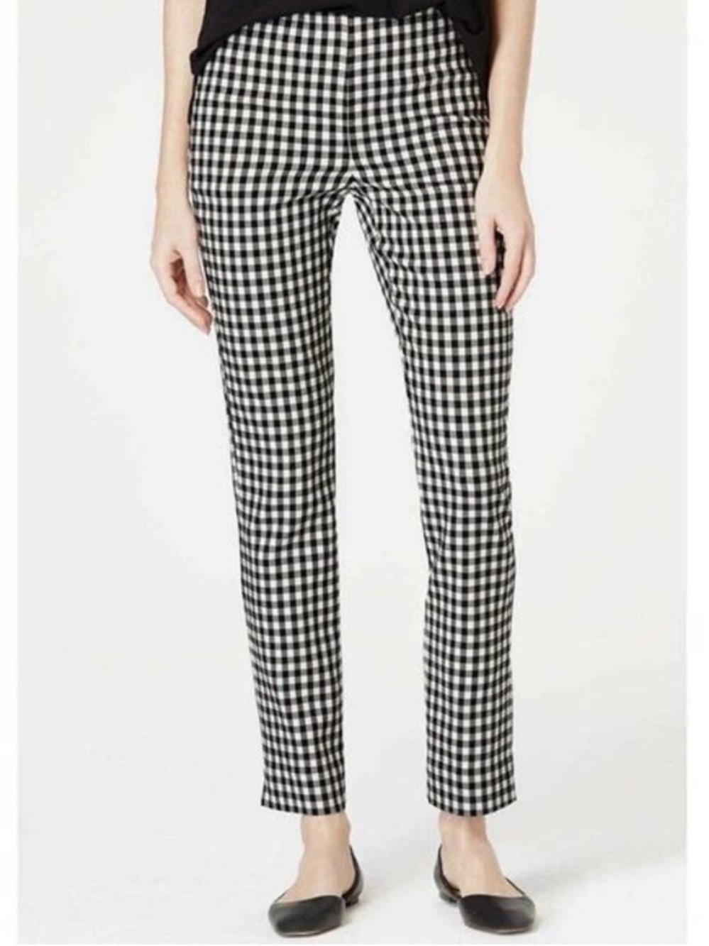 J Jill Essential Cotton Stretch Pant Gingham Plaid Black & White 10 Women’s